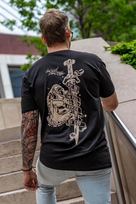 ARMOR OF GOD Premium Cotton Tee: Tattoo Artist Collab - Black